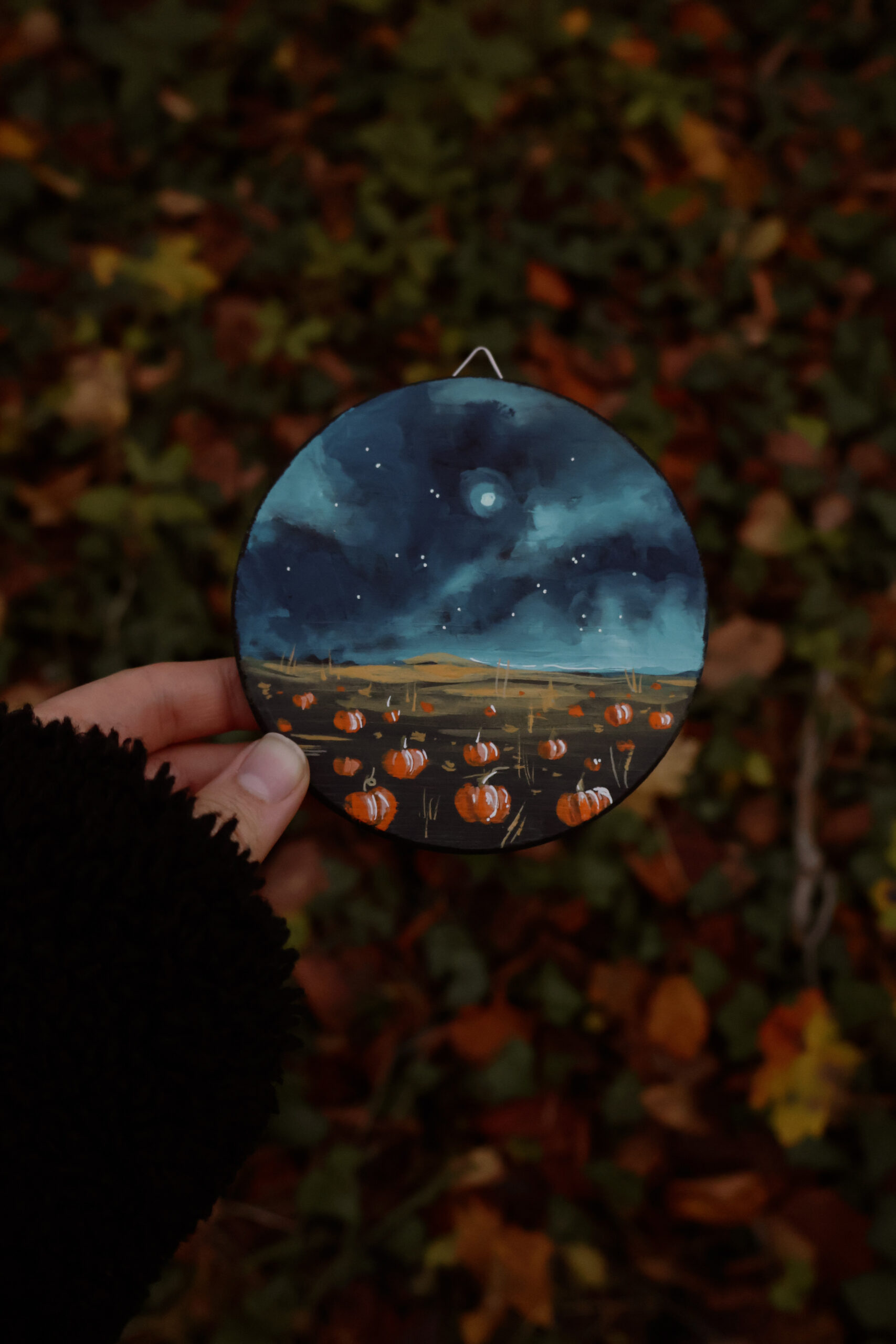 Récolte d'automne - Oeuvres originales sur bois 10 cm (diam.)