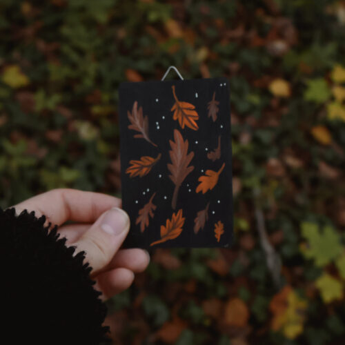 Feuilles automnales - Oeuvres originales sur rectangle de bois (6x9 cm)